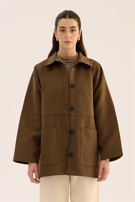 Uzun Süet Ceket Haki