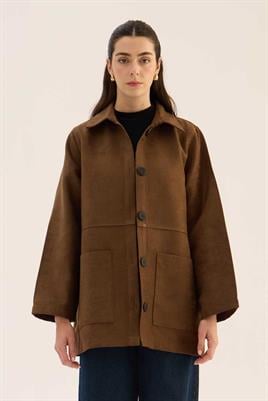 Uzun Süet Ceket Koyu camel