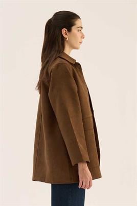 Uzun Süet Ceket Koyu camel