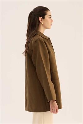 Uzun Süet Ceket Haki