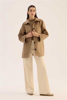 Uzun Süet Ceket Vizon