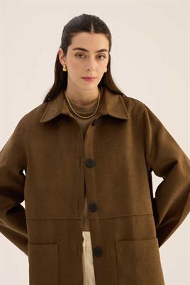 Uzun Süet Ceket Haki