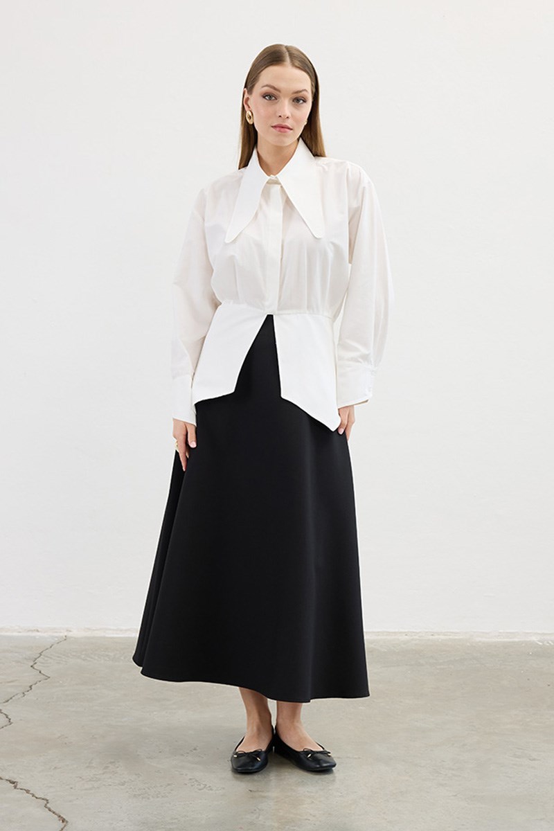 Uzun Yakalı Gömlek Ekru