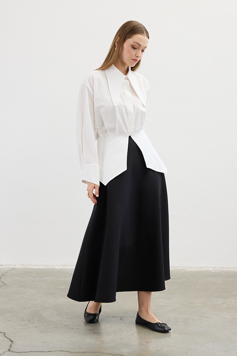 Uzun Yakalı Gömlek Ekru