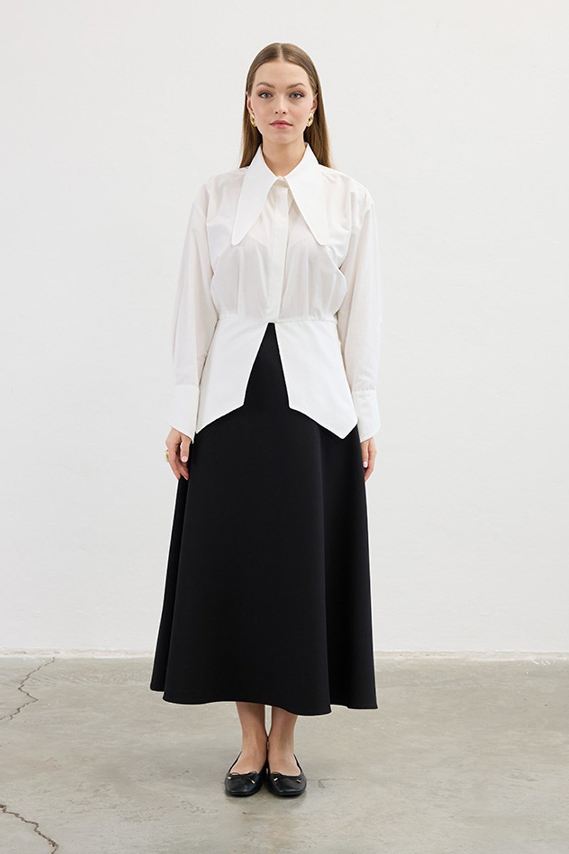 Uzun Yakalı Gömlek Ekru