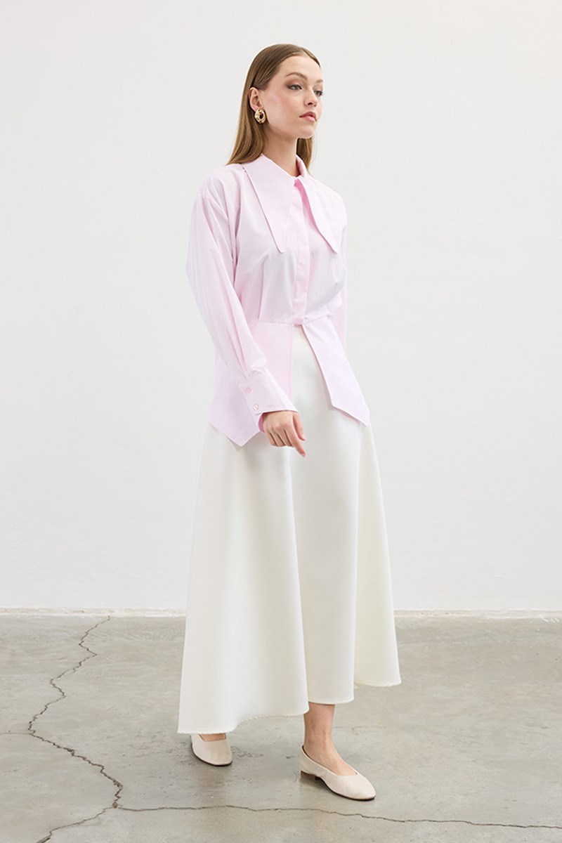 Uzun Yakalı Gömlek Pudra
