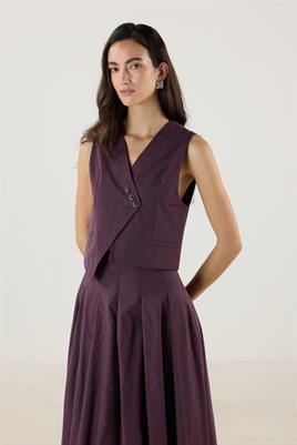 Çapraz Kesim Üç Düğmeli Yelek Mürdüm