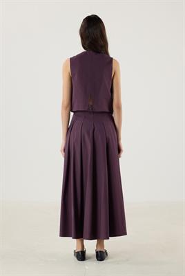 Çapraz Kesim Üç Düğmeli Yelek Mürdüm