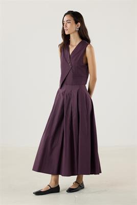 Çapraz Kesim Üç Düğmeli Yelek Mürdüm