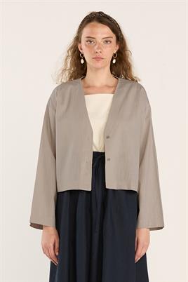 V Yakalı Keten Hırka Vizon