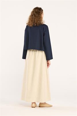 V Yakalı Keten Hırka Lacivert