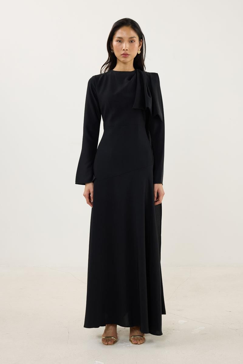 Verev Kesimli Abiye Elbise Siyah