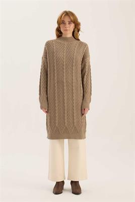 Verev Motifli Örgü Kazak Vizon