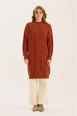 Verev Motifli Örgü Kazak Kiremit