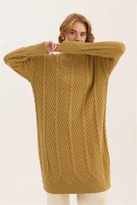 Verev Motifli Örgü Kazak Zeytin Yeşili