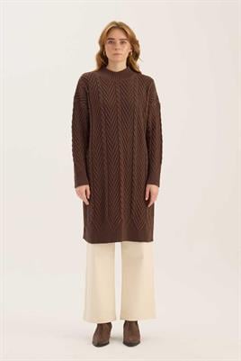 Verev Motifli Örgü Kazak Acı kahve