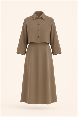 Vizon Tek Cepli %100 Keten Gömlek, Kloş Etek Takım