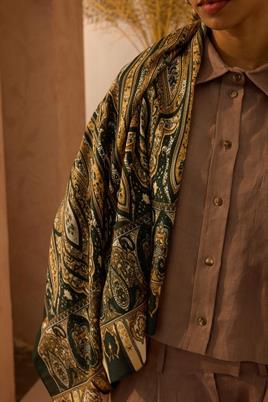 Vizon Tek Cepli %100 Keten Gömlek, Palazzo Pantolon, Etnik Şal Kombin