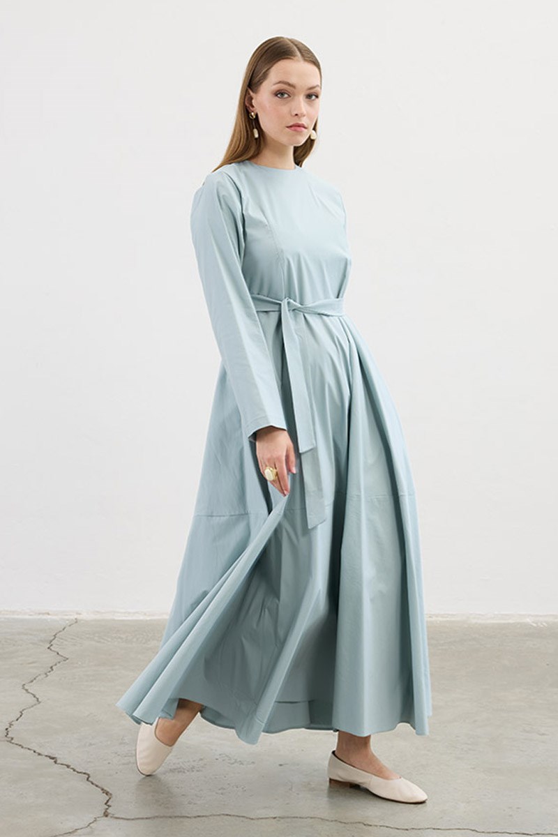 Volanlı Poplin Elbise Küf Yeşili