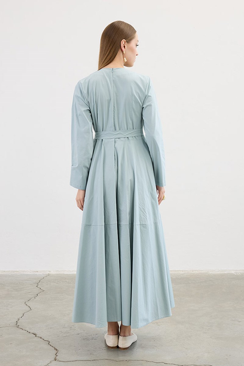 Volanlı Poplin Elbise Küf Yeşili