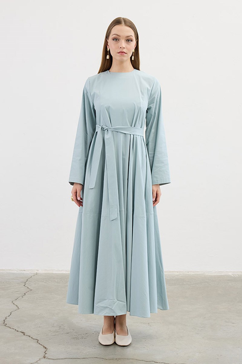 Volanlı Poplin Elbise Küf Yeşili