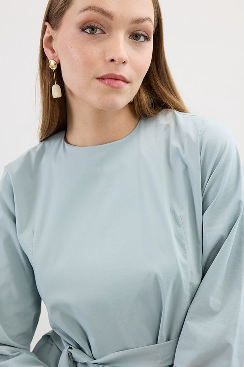 Volanlı Poplin Elbise Küf Yeşili