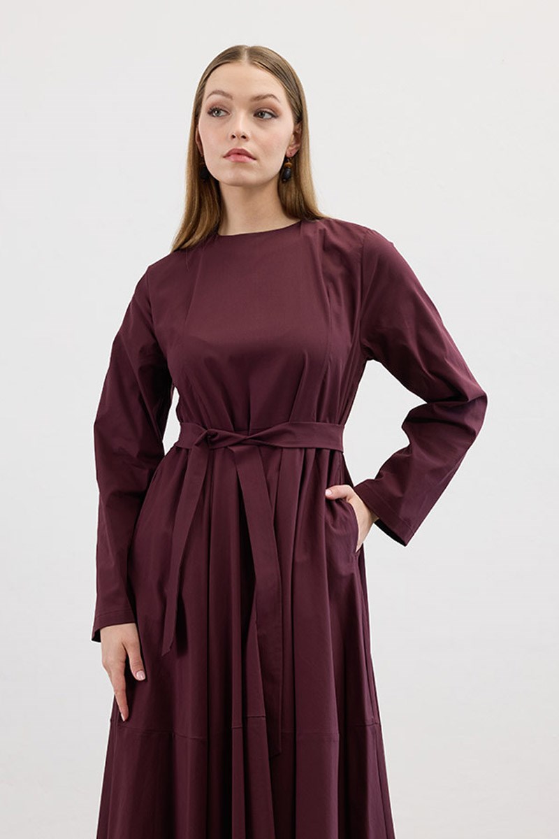 Volanlı Poplin Elbise Mürdüm