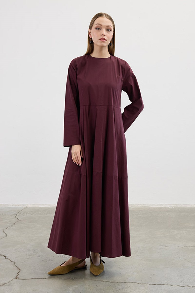 Volanlı Poplin Elbise Mürdüm