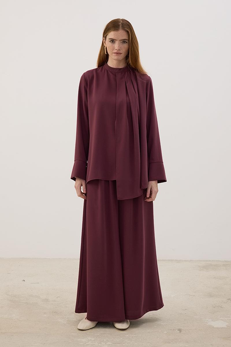 Yakası Pileli Bluz Mürdüm