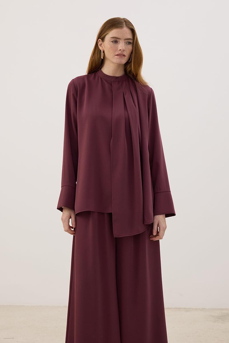 Yakası Pileli Bluz Mürdüm