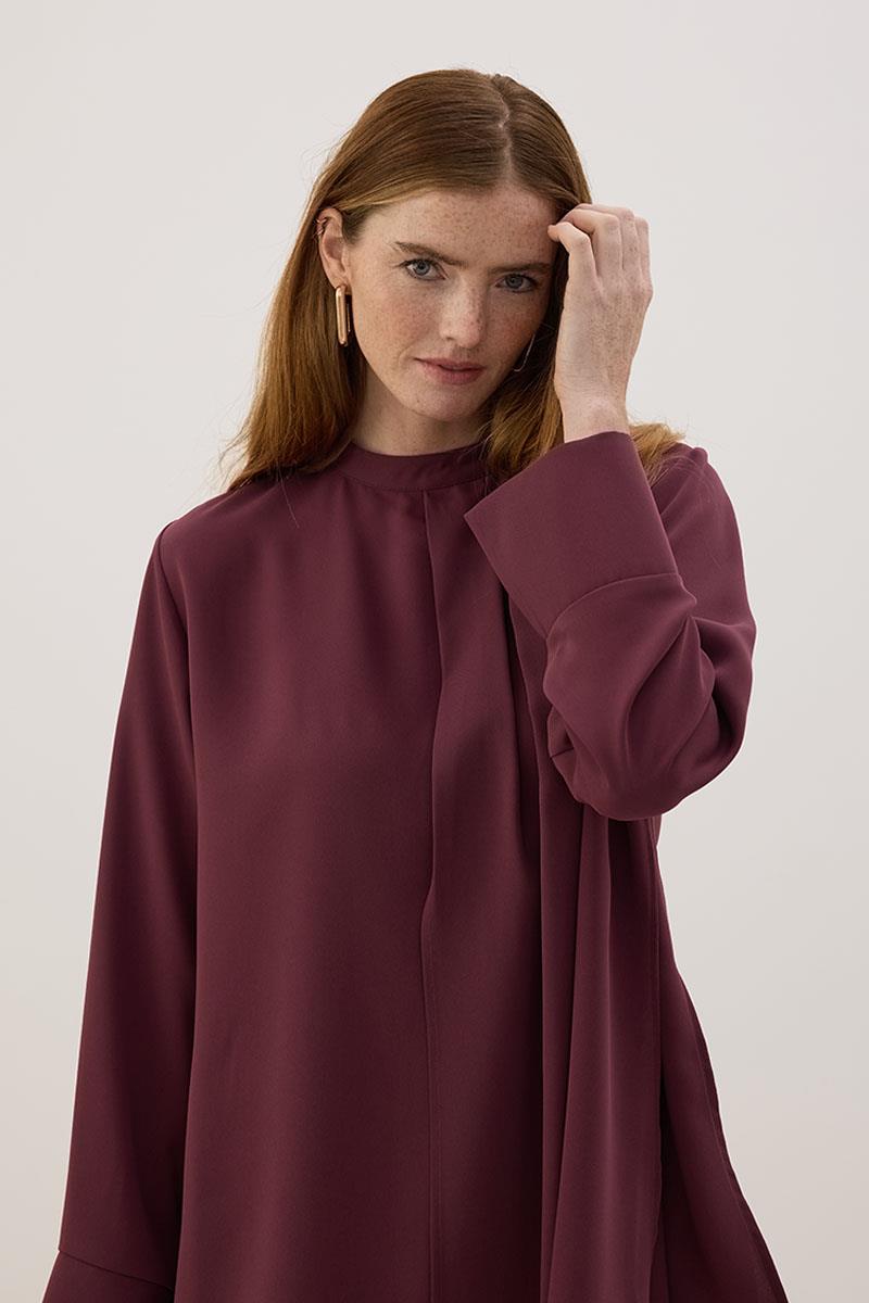 Yakası Pileli Bluz Mürdüm