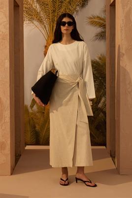 Yandan Bağlamalı Keten Etek Naturel