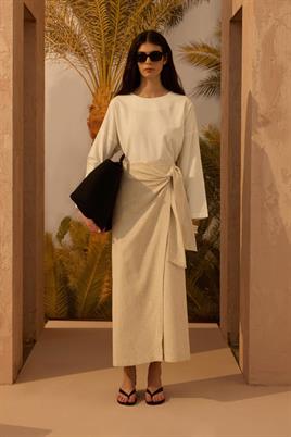 Yandan Bağlamalı Keten Etek Naturel