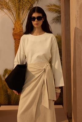 Yandan Bağlamalı Keten Etek Naturel