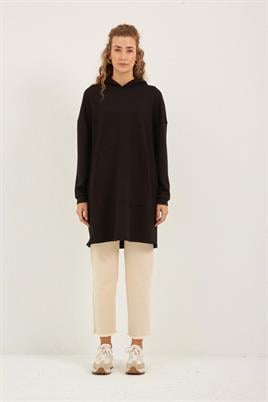 Yanlardan Fermuarlı Sweatshirt Siyah