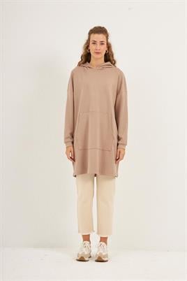 Yanlardan Fermuarlı Sweatshirt Vizon