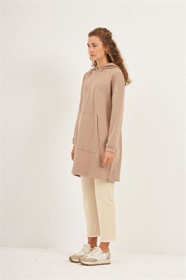 Yanlardan Fermuarlı Sweatshirt Vizon