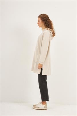 Yanlardan Fermuarlı Sweatshirt Taş