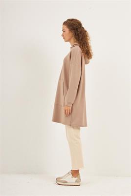 Yanlardan Fermuarlı Sweatshirt Vizon