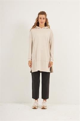 Yanlardan Fermuarlı Sweatshirt Taş