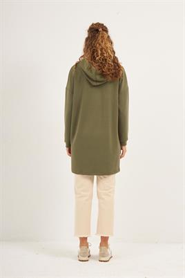 Yanlardan Fermuarlı Sweatshirt Haki