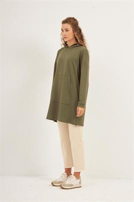 Yanlardan Fermuarlı Sweatshirt Haki