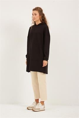 Yanlardan Fermuarlı Sweatshirt Siyah