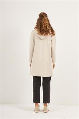 Yanlardan Fermuarlı Sweatshirt Taş