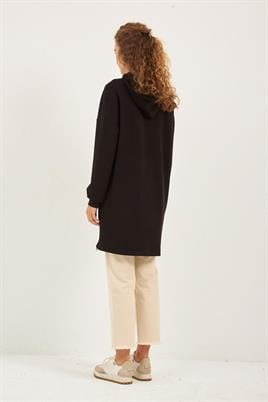 Yanlardan Fermuarlı Sweatshirt Siyah