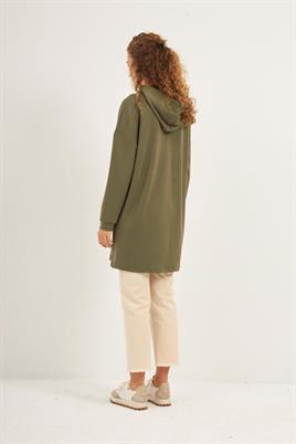 Yanlardan Fermuarlı Sweatshirt Haki