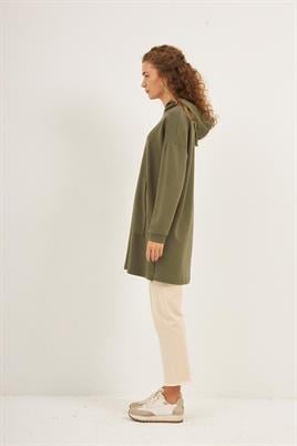 Yanlardan Fermuarlı Sweatshirt Haki