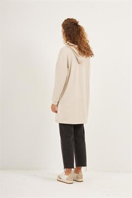 Yanlardan Fermuarlı Sweatshirt Taş