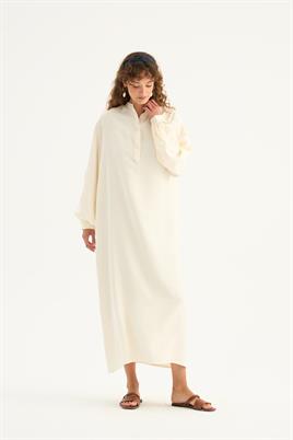 Yarım Patlı Modal Elbise Ekru