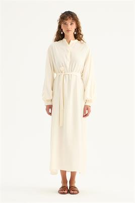 Yarım Patlı Modal Elbise Ekru